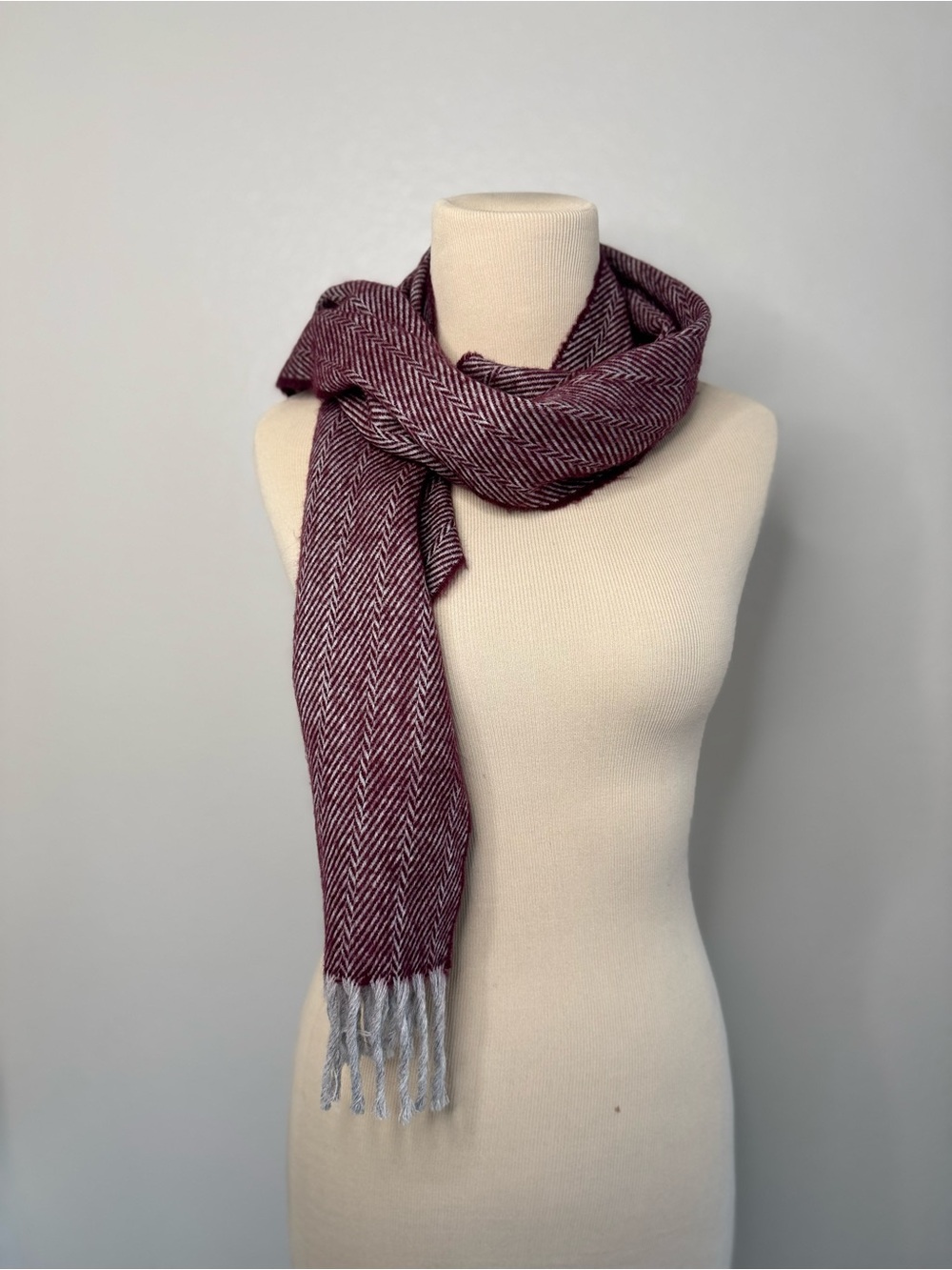 Maroon Herringbone Scarf - Cashmillion Made in Mexico